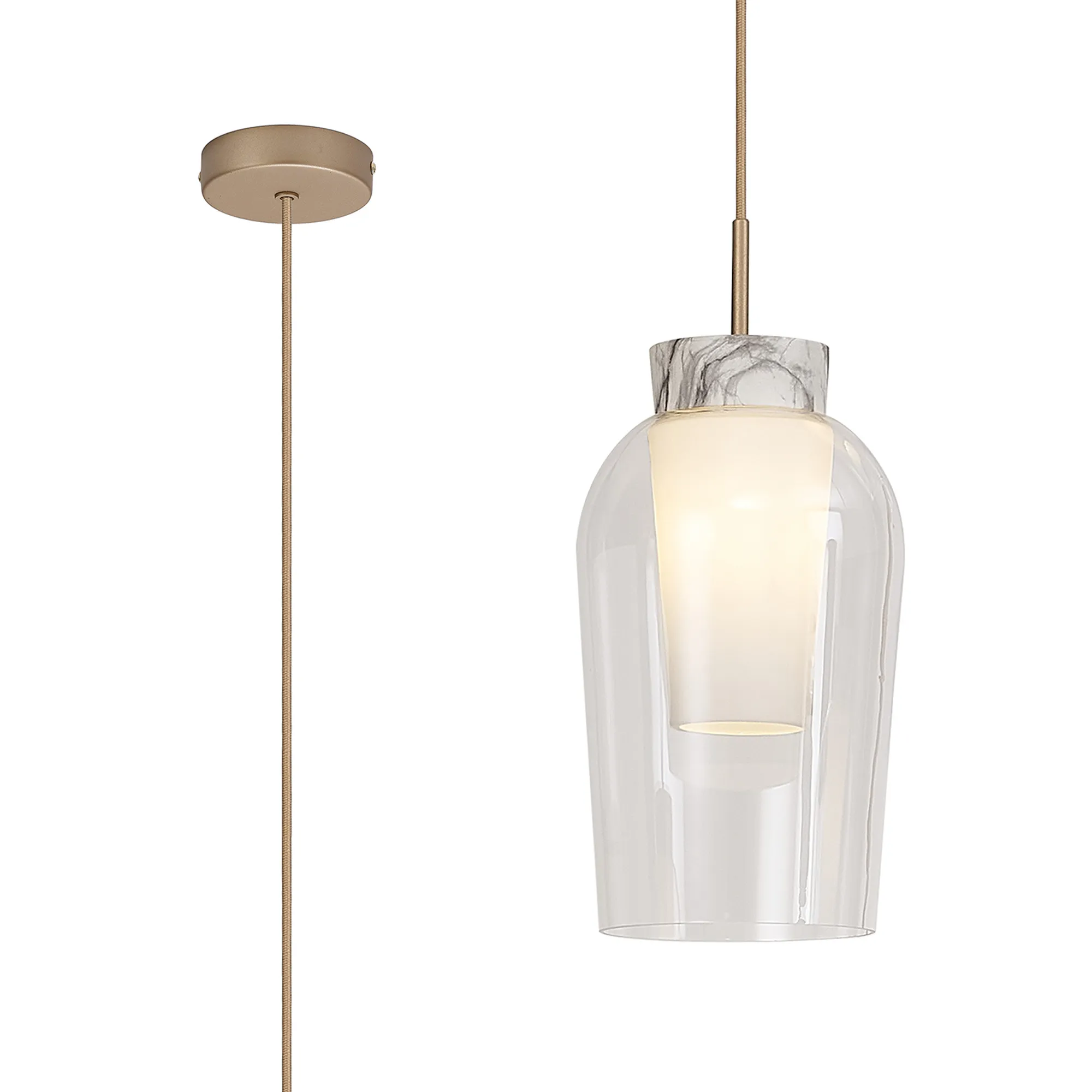 M8398  Nora Single Pendant 1 Light Adjustable E27 Gold/White